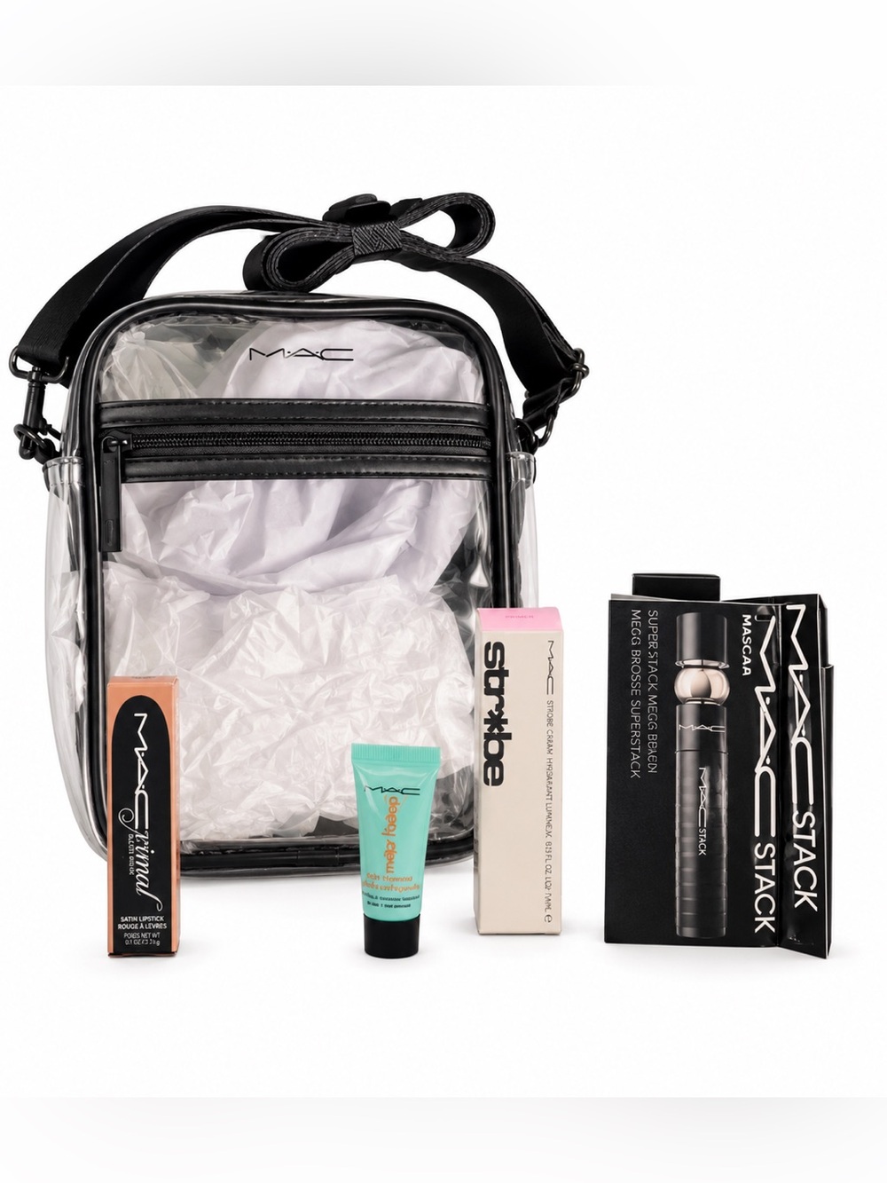MAC Cosmetics Clear Crossbody Bag 5 Piece Makeup Set NWT